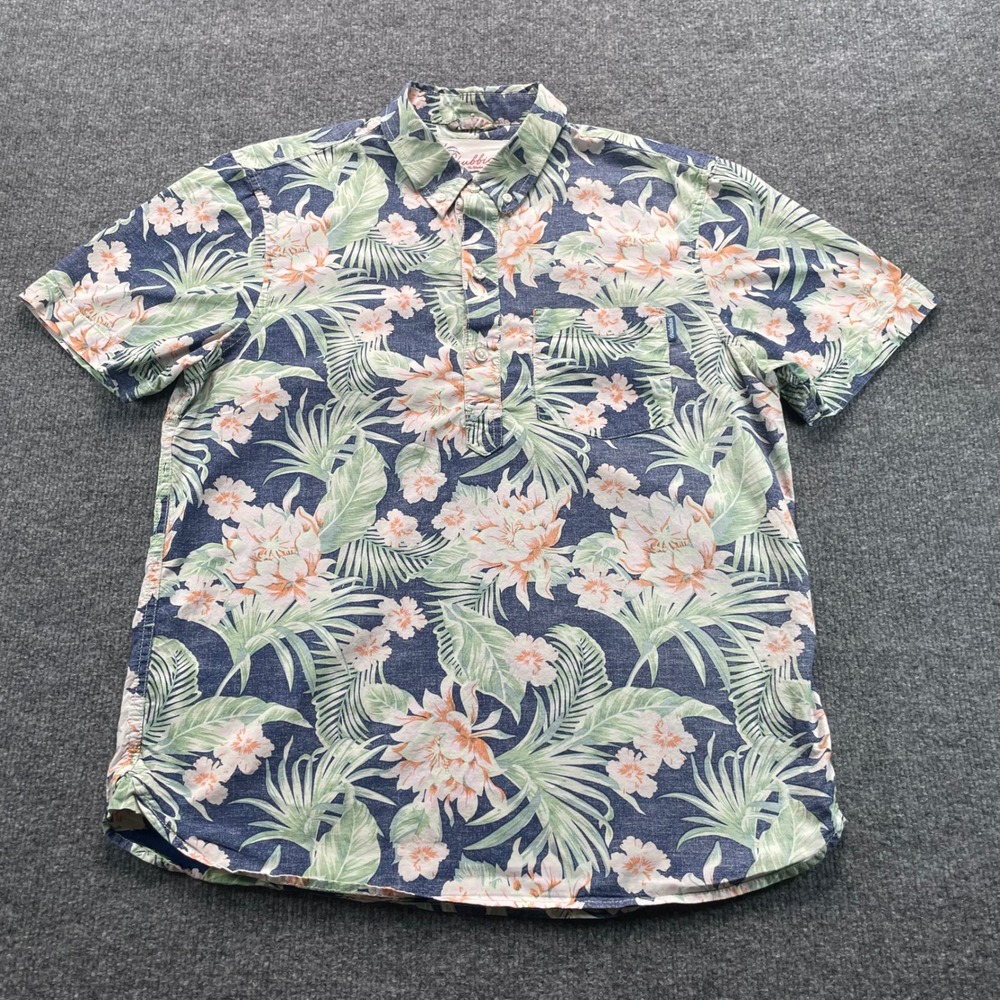 Chubbies Shirt Men's Medium Blue Floral Tropical Short Sleeve Popover Cotton